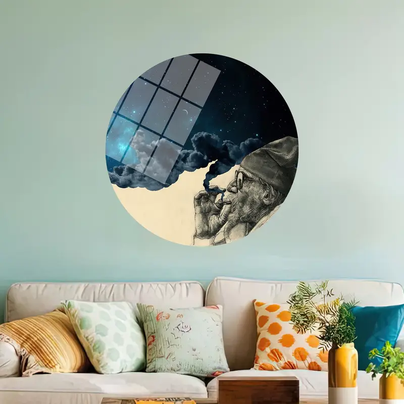 Contemporary Canvas: Smoking Old Man Under Starry Sky