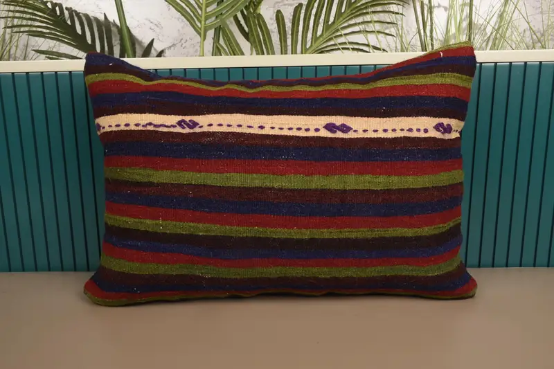 Striped Throw Pillow Cover, Wool Gift 16x24 inch Blue Pillow - 1