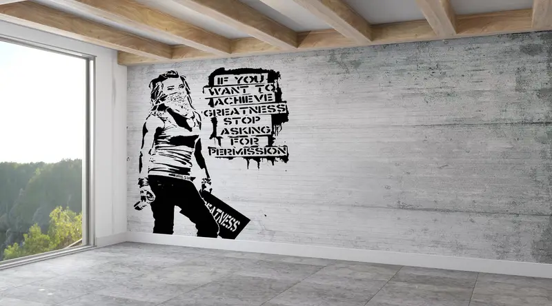 Zarif Çağdaş Banksy Kadın Graffiti Baskılı Duvar Kağıdı