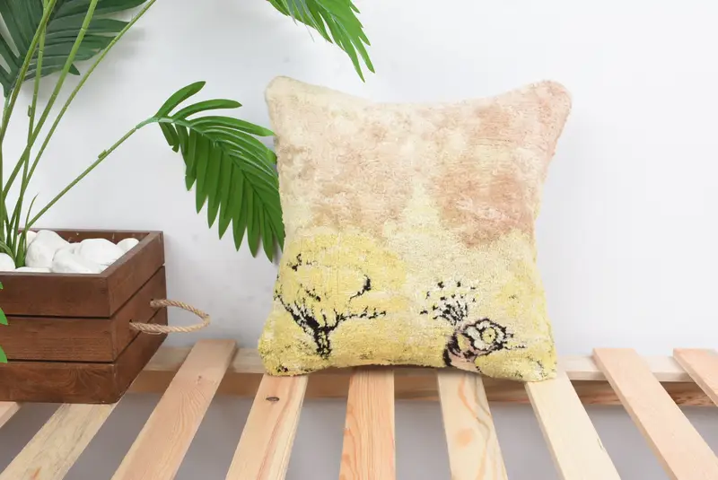 Pillow Cover, Hippie Throw Pillow Case, Antique Pillows, 12x12 Yellow Cushion Cover, Decorative Pillow Sham, Vintage Kilim Throw Pillow, Gift Pillow - 1
