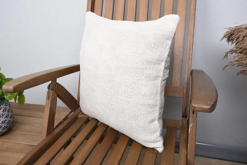 Crochet Pattern Pillow Sham, Pillow Sham, Ethnical Kilim Rug Pillow, Vintage Pillow, Aesthetic Pillow, Turkish Kilim Pillow, 18x18 Beige Pillow Case - 3
