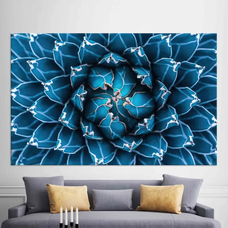 Cactus Wall Art, Canvas Wall Art, Living Room Decor, Abstract Natural Pattern, Farmhouse Wall Art, Navy Blue Wall Decor, Floral Wall Art, - 1