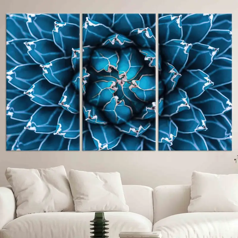 Cactus Wall Art, Canvas Wall Art, Living Room Decor, Abstract Natural Pattern, Farmhouse Wall Art, Navy Blue Wall Decor, Floral Wall Art, - 2