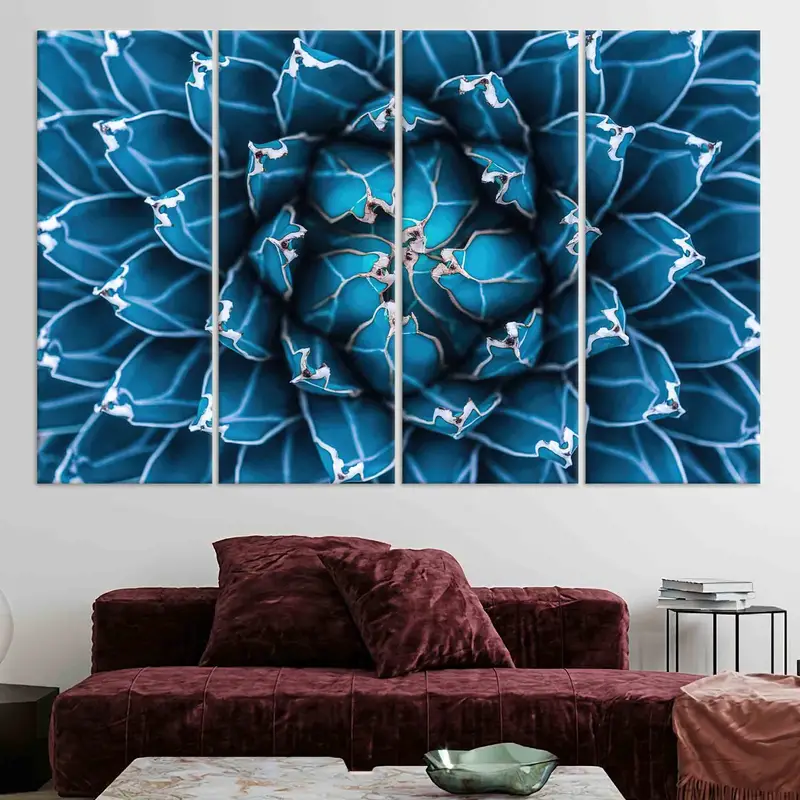 Cactus Wall Art, Canvas Wall Art, Living Room Decor, Abstract Natural Pattern, Farmhouse Wall Art, Navy Blue Wall Decor, Floral Wall Art, - 3