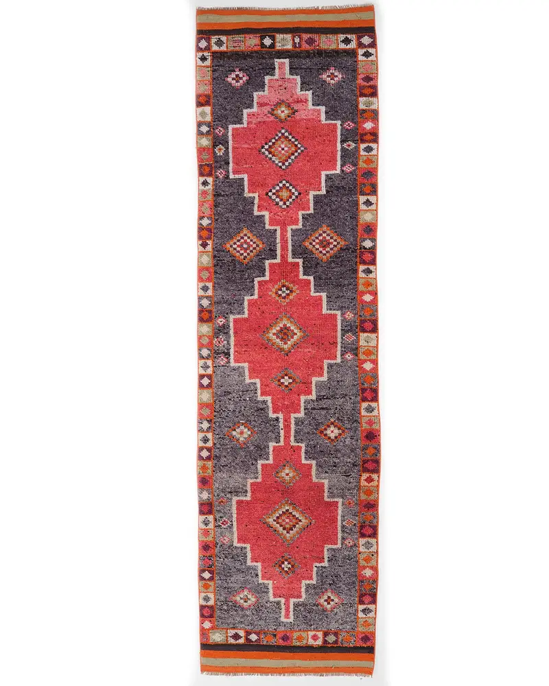 Rosa-blauer Teppich, 3,1 x 11,6 Fuß großes Randdesign