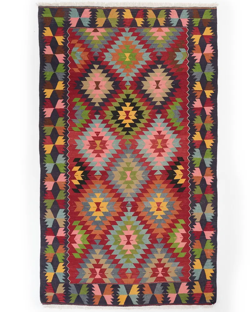 Kırmızı Gökkuşağı Halısı, 5,5x9 ft Canlı Alan Halısı