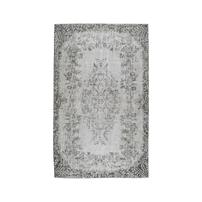 Turkish Oushak Rug 5.8x9.4 ft (176x285 cm), Gray Camouflage Vintage Rug - 1