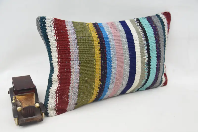 Turkish Pillow, Cushion, Kilim Pillow Cover, Boho Pillow, 12x20 Blue Cushion Case, Pattern Throw Cushion Case, Kilim Rug Cushion Cover - 2
