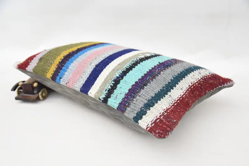 Turkish Pillow, Cushion, Kilim Pillow Cover, Boho Pillow, 12x20 Blue Cushion Case, Pattern Throw Cushion Case, Kilim Rug Cushion Cover - 6