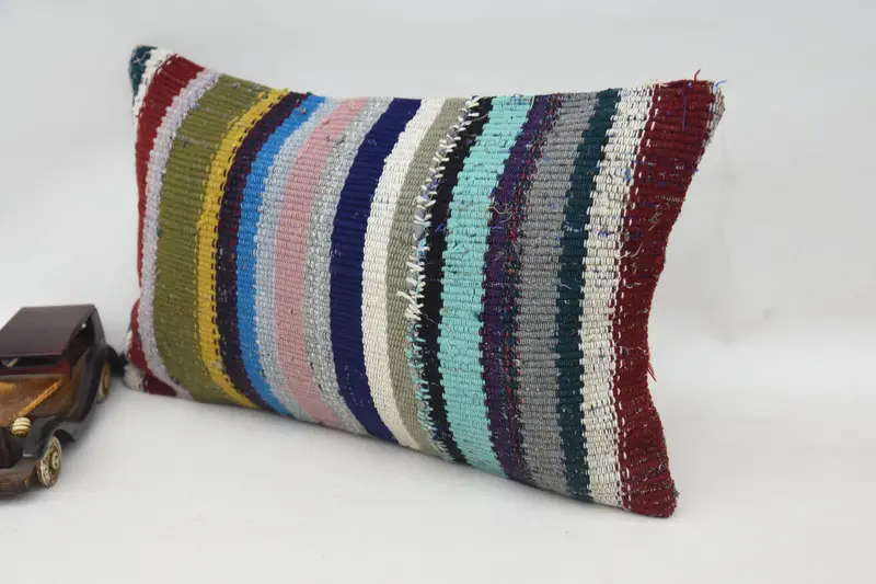 Turkish Pillow, Cushion, Kilim Pillow Cover, Boho Pillow, 12x20 Blue Cushion Case, Pattern Throw Cushion Case, Kilim Rug Cushion Cover - 3