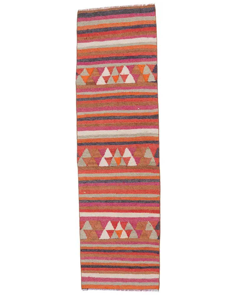 Canlı Turuncu Halı, Pembe Desenli 2,5x8,9 ft