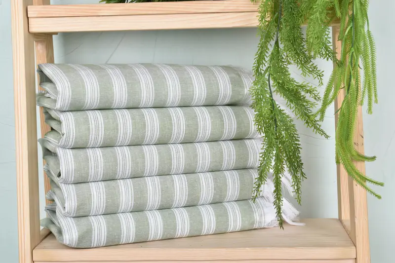 Handmade Bridal Shower Gift Beach Towel Khaki Green Stripes, 40x71 Inches