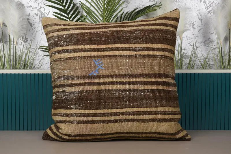 Beige & braunes Southwestern Kissen, handgemachtes Vintage Kissen