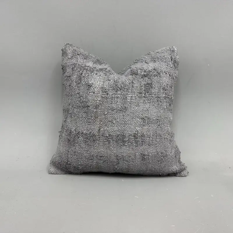 Handgewebter türkischer Kelim, 16 x 16 Zoll großes graues Wurfkissen, südwestliches Muster