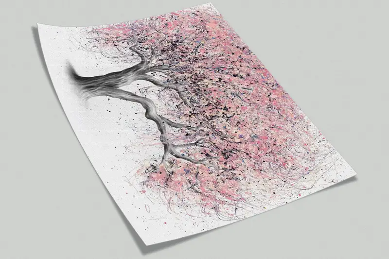 Pink Tree Painting Print,3d Wall Paper,Custom Wall Paper,Wall Paper Peel and Stick,Pink Leaves Wall Paper,Modern Tree Wall Decor, - 9
