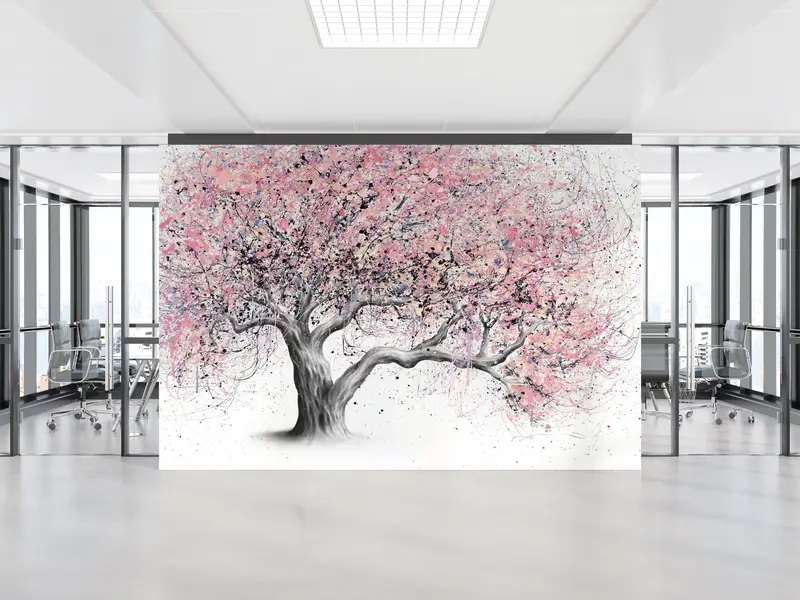 Pink Tree Painting Print,3d Wall Paper,Custom Wall Paper,Wall Paper Peel and Stick,Pink Leaves Wall Paper,Modern Tree Wall Decor, - 7