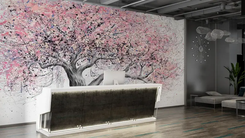 Pink Tree Painting Print,3d Wall Paper,Custom Wall Paper,Wall Paper Peel and Stick,Pink Leaves Wall Paper,Modern Tree Wall Decor, - 8