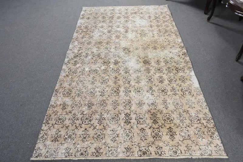 Vintage Alan Halısı 4.2x7.5 ft, Türk Oushak Kahverengi Ombré Yün Halı - 1