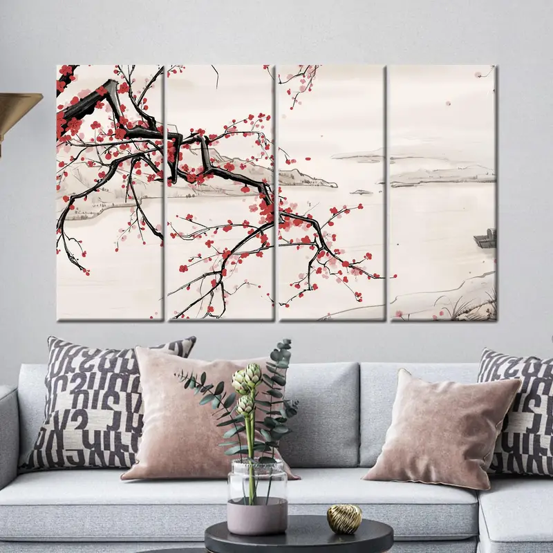 Tree Wall Art Decor, Japanese Canvas Art, Minimal Canvas, Floral Art Decor, Japanese Landscape, Minimal Wall Art, Home Decor Wall Art - 1