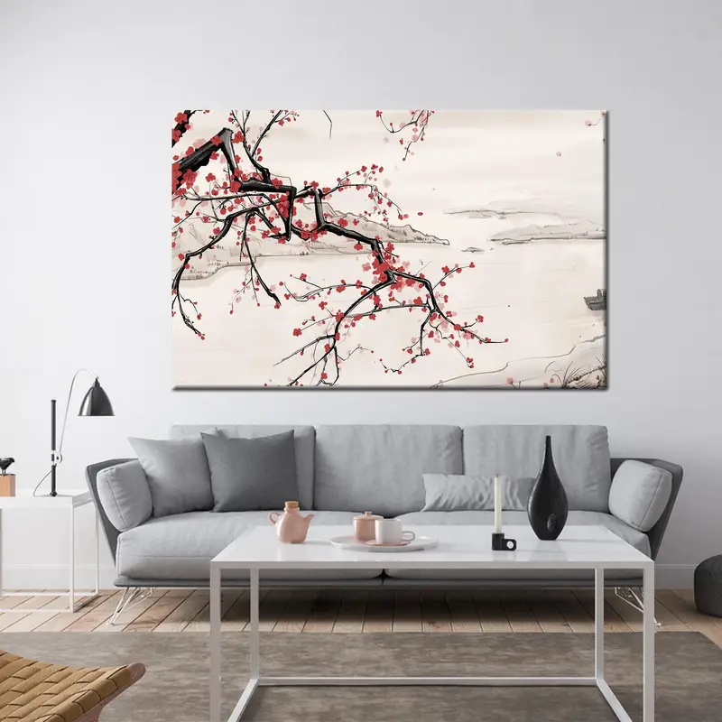 Tree Wall Art Decor, Japanese Canvas Art, Minimal Canvas, Floral Art Decor, Japanese Landscape, Minimal Wall Art, Home Decor Wall Art - 4