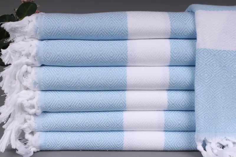 Personalized Turkish Towel Baby Blue, Diamond Pattern, 40x71 Inches