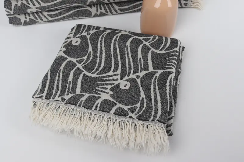 Turkish Towel Beach, Turkish hand towel, Quick-dry travel peshtemal towel, Xmas Gifts, Wedding Favors, Wedding Towel, 70x36 Cotton Fish Design Towel - 6