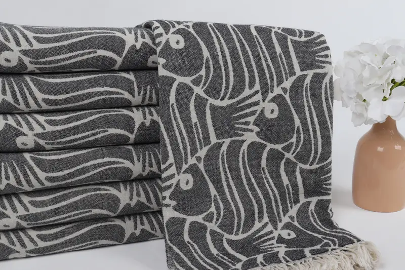 Turkish Towel Beach, Turkish hand towel, Quick-dry travel peshtemal towel, Xmas Gifts, Wedding Favors, Wedding Towel, 70x36 Cotton Fish Design Towel - 3