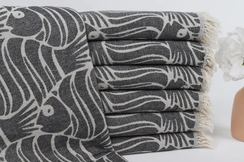 Turkish Towel Beach, Turkish hand towel, Quick-dry travel peshtemal towel, Xmas Gifts, Wedding Favors, Wedding Towel, 70x36 Cotton Fish Design Towel - 2