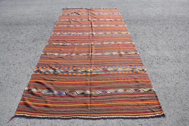 5.1x10.8 ft Turkish Rug, Vintage Large Rug, Orange Red Plants & trees Wool Rug - 1