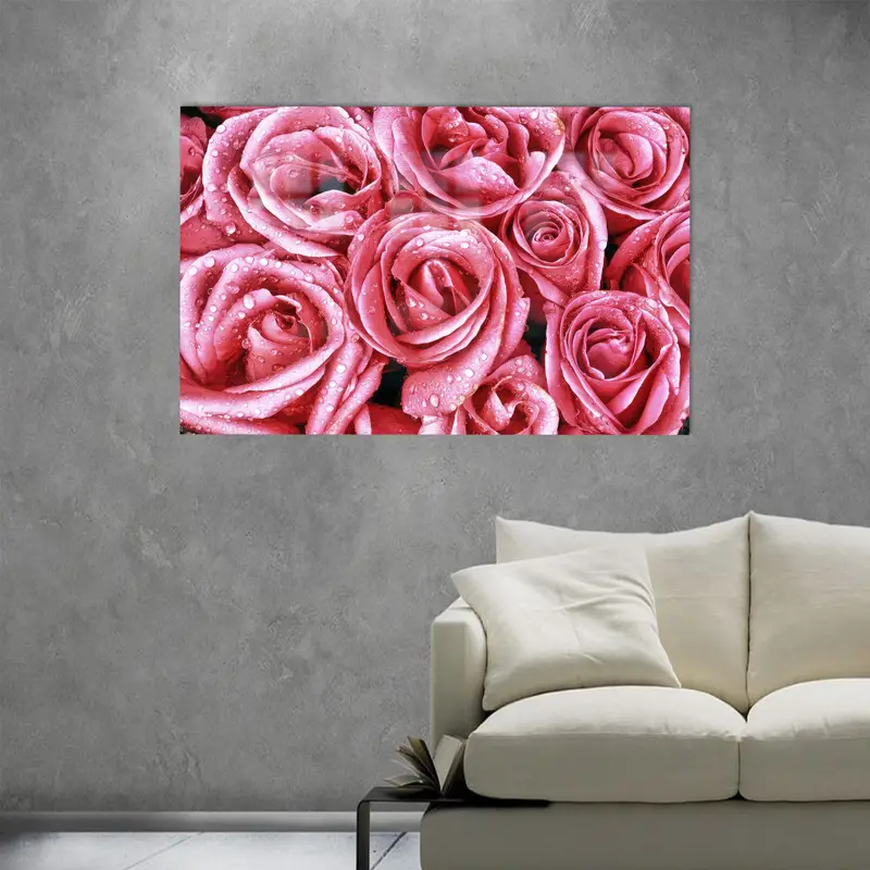 Modern Lüks Baskılı Cam: Pembe Gül Çiçek Tasarımı