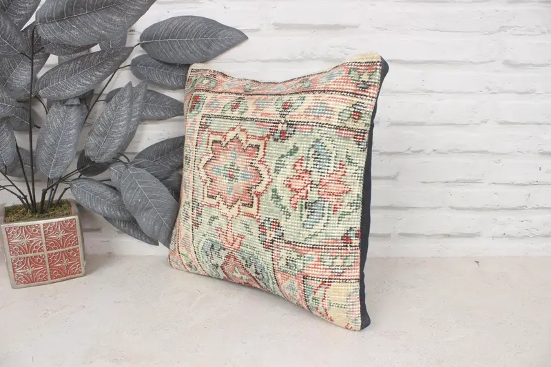 Cushion Cover, Vintage Kilim Pillow, Gift Pillow, Retro Throw Pillow, 14x14 Red Pillow, Bright Pillow Sham, Boho Pillow Sham Cover - 4
