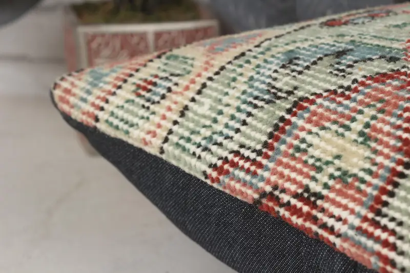 Cushion Cover, Vintage Kilim Pillow, Gift Pillow, Retro Throw Pillow, 14x14 Red Pillow, Bright Pillow Sham, Boho Pillow Sham Cover - 7