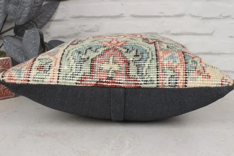 Cushion Cover, Vintage Kilim Pillow, Gift Pillow, Retro Throw Pillow, 14x14 Red Pillow, Bright Pillow Sham, Boho Pillow Sham Cover - 5