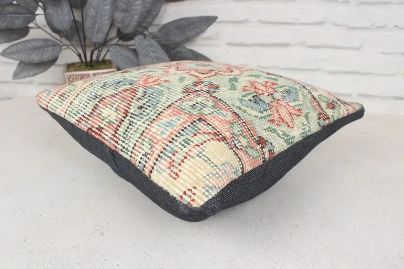 Cushion Cover, Vintage Kilim Pillow, Gift Pillow, Retro Throw Pillow, 14x14 Red Pillow, Bright Pillow Sham, Boho Pillow Sham Cover - 6