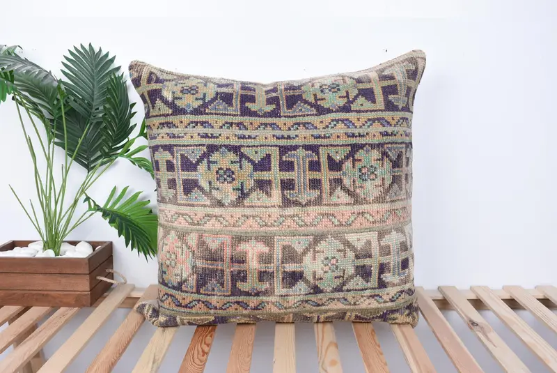 Home Decor Pillow, Pillow Case, Gift Pillow, Kilim Rug Pillow Sham, Boho Pillow, Sofa Cushion Case, 28x28 Blue Cushion Case, Aztec Pillow Sham - 1