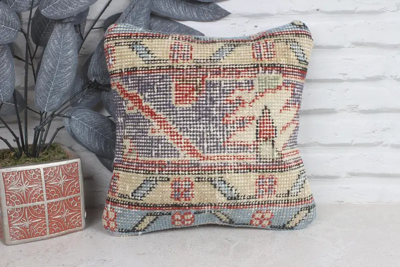 Turkish Pillow, Pillow Case, 12x12 Blue Pillow Sham, Christmas Cushion Cover, Pet Cushion, Custom Pillow Cover, Home Decor Pillow, Vintage Pillow - 1