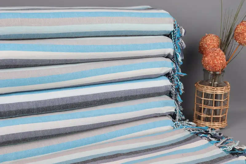 Custom Beach Towel Blue Striped Organic Cotton, 36x71 Inches