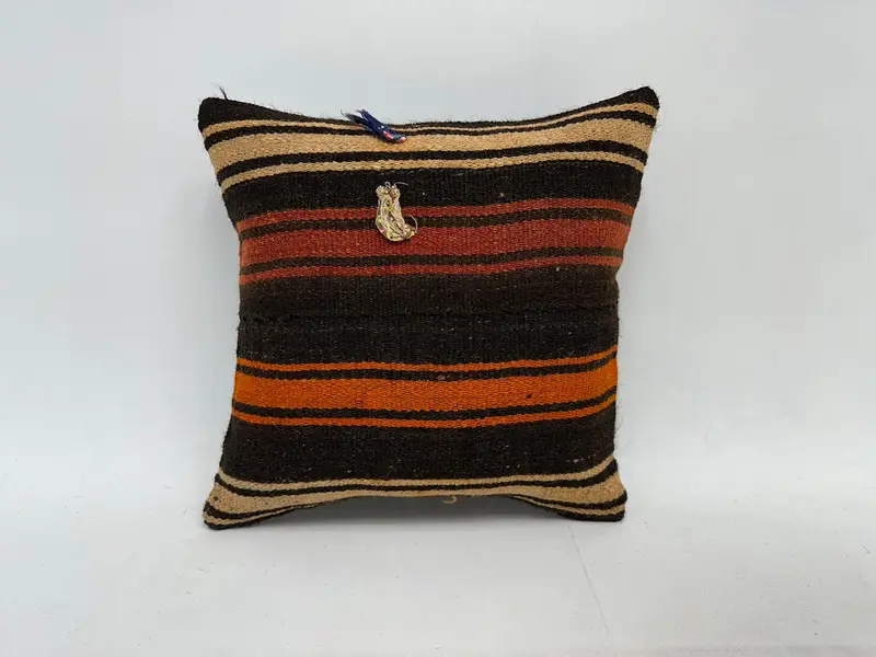 Pillow Case, Boho Pillow Sham Cover, Throw Kilim Pillow, 14x14 Red Pillow, Personalized Gift Pillow Cushion Case, Ethnical Kilim Rug Pillow - 1