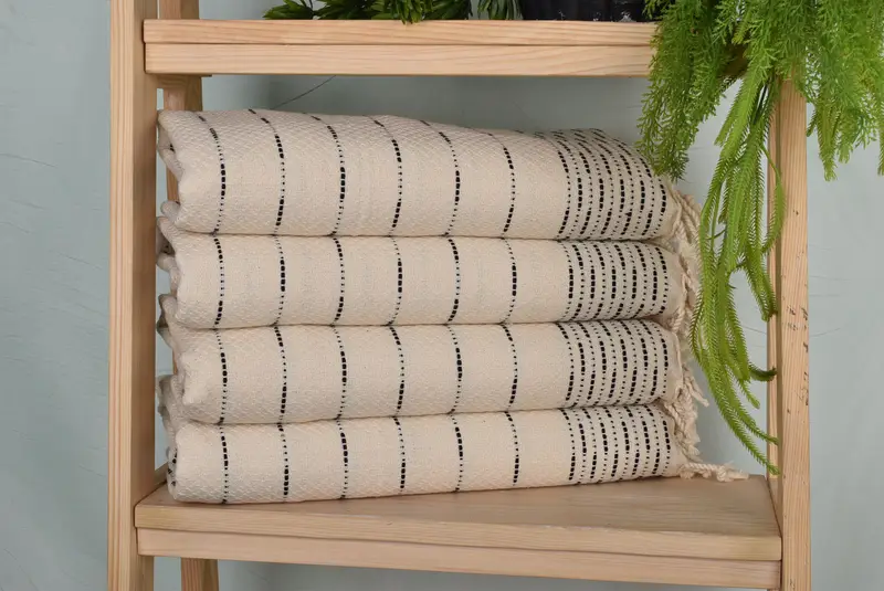 Striped Design Tea Towel Black Cotton, Hand Towel, 18x36 Inches