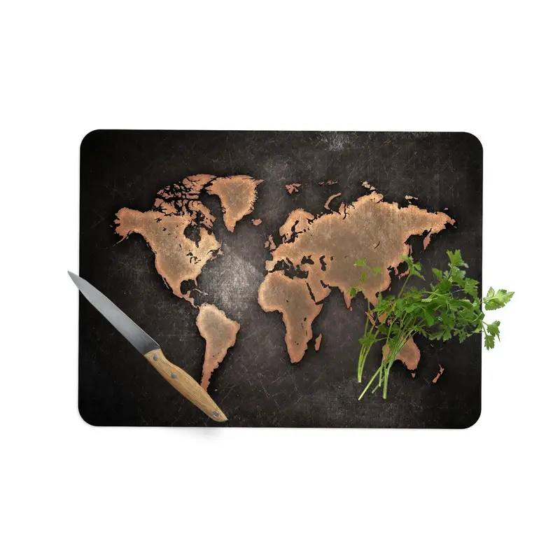 Modern Map Glass Cutting Board with Tempered Safety and Anti-Slip Feet