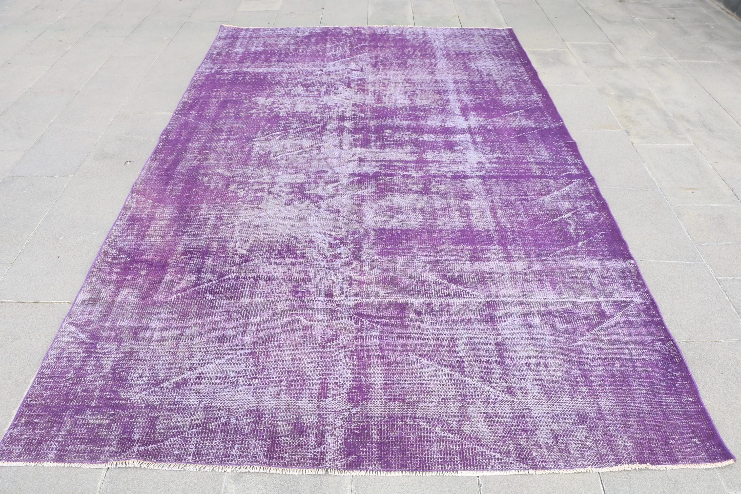 6.1x9.9 ft Halı, Türk Vintage Halı, Mor Beyaz Puantiyeli Yün Halı - 1