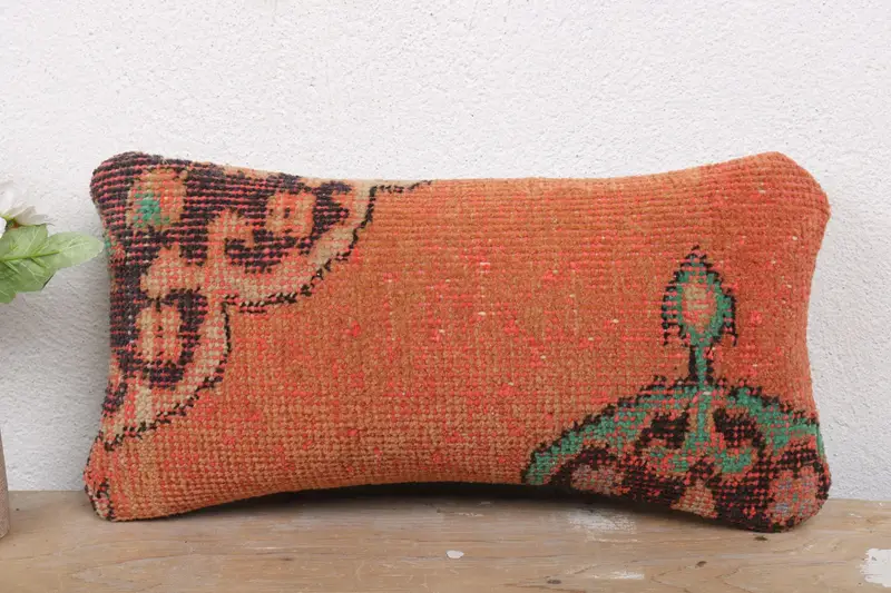 Outdoor Patio Cushion, 8x16 Orange Pillow, Throw Kilim Pillow, Anatolian Cushion Case, Kilim Pillow Cover, Boho Pillow, Ethnic Throw Pillow, Pillow - 2