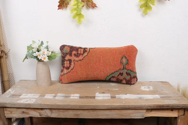 Outdoor Patio Cushion, 8x16 Orange Pillow, Throw Kilim Pillow, Anatolian Cushion Case, Kilim Pillow Cover, Boho Pillow, Ethnic Throw Pillow, Pillow - 1