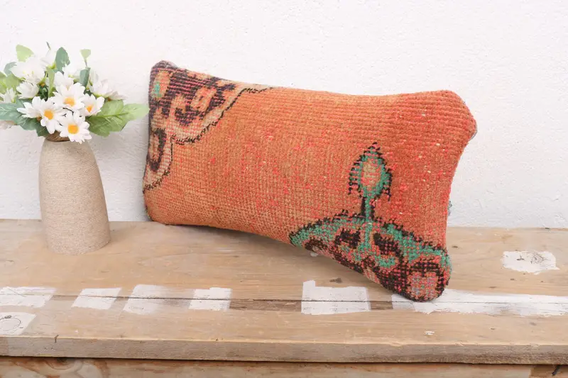 Outdoor Patio Cushion, 8x16 Orange Pillow, Throw Kilim Pillow, Anatolian Cushion Case, Kilim Pillow Cover, Boho Pillow, Ethnic Throw Pillow, Pillow - 4
