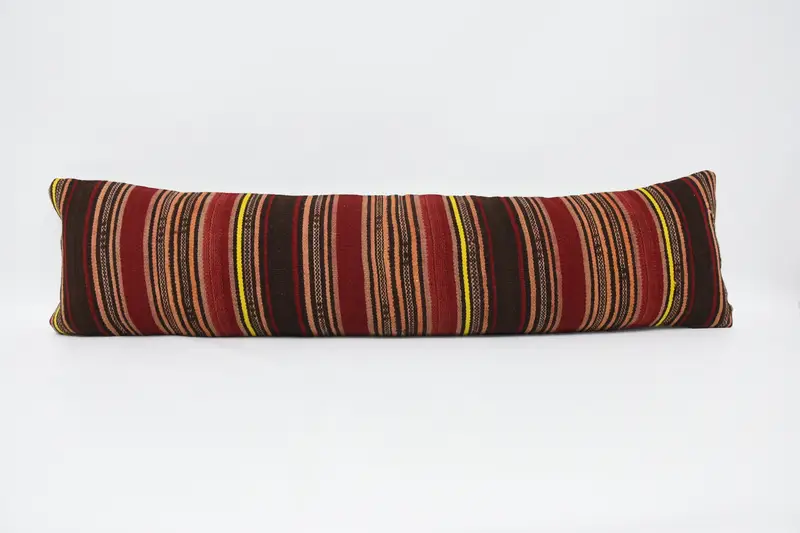 Woven Vintage Red Cushion, Antique 12x48 inch Striped Rectangle Cushion Case - 1