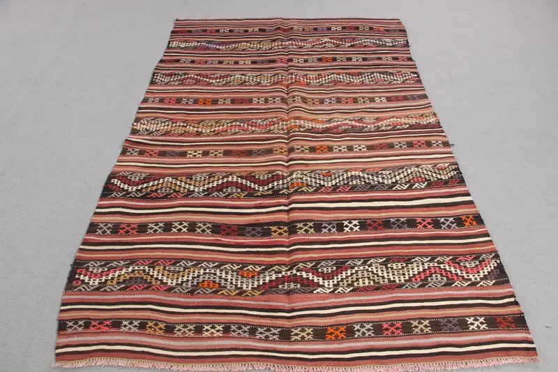 Kırmızı Soyut Halı, 4,2x6,4 ft Zarif Kırmızı-Kahverengi Dekor