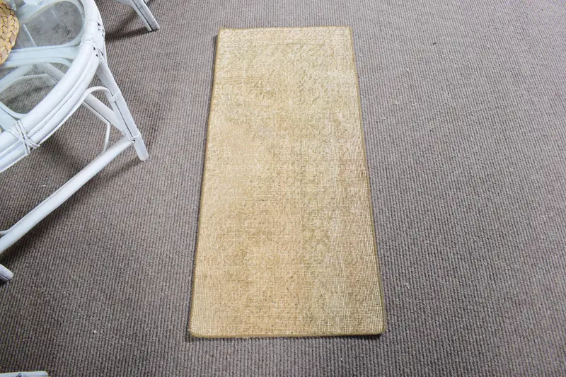 Vintage Türk Halısı 1.5x3.3 ft (45x102 cm), Oushak Sarı Gri Fas Halısı - 1
