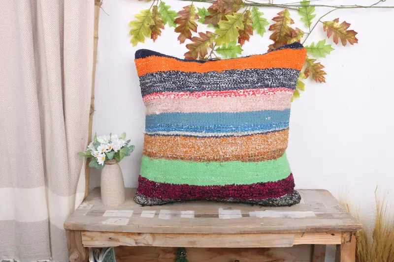 20x20 Red Pillow Sham, Boho Pillow Sham Cover, Pillow, Vintage Pillow Sham, Interior Designer Pillow, Ethnical Kilim Rug Pillow - 1