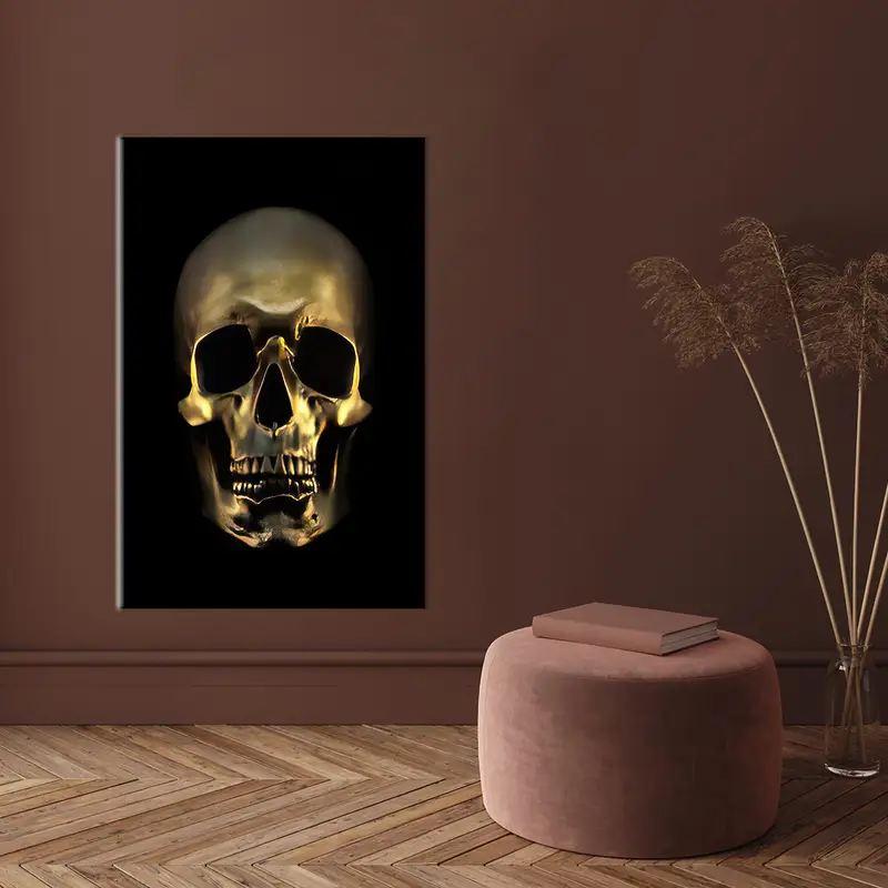 Eleganter Totenkopf und goldene Leinwand: Man Cave Loft Decor