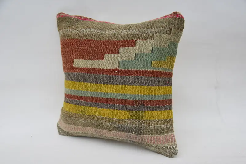 Southwestern Pillow Case, Turkish Pillow, Anatolian Cushion Cover, Pillow for Couch, Kilim Pillow Cover, 12x12 Brown Pillow Case, Cushion - 3